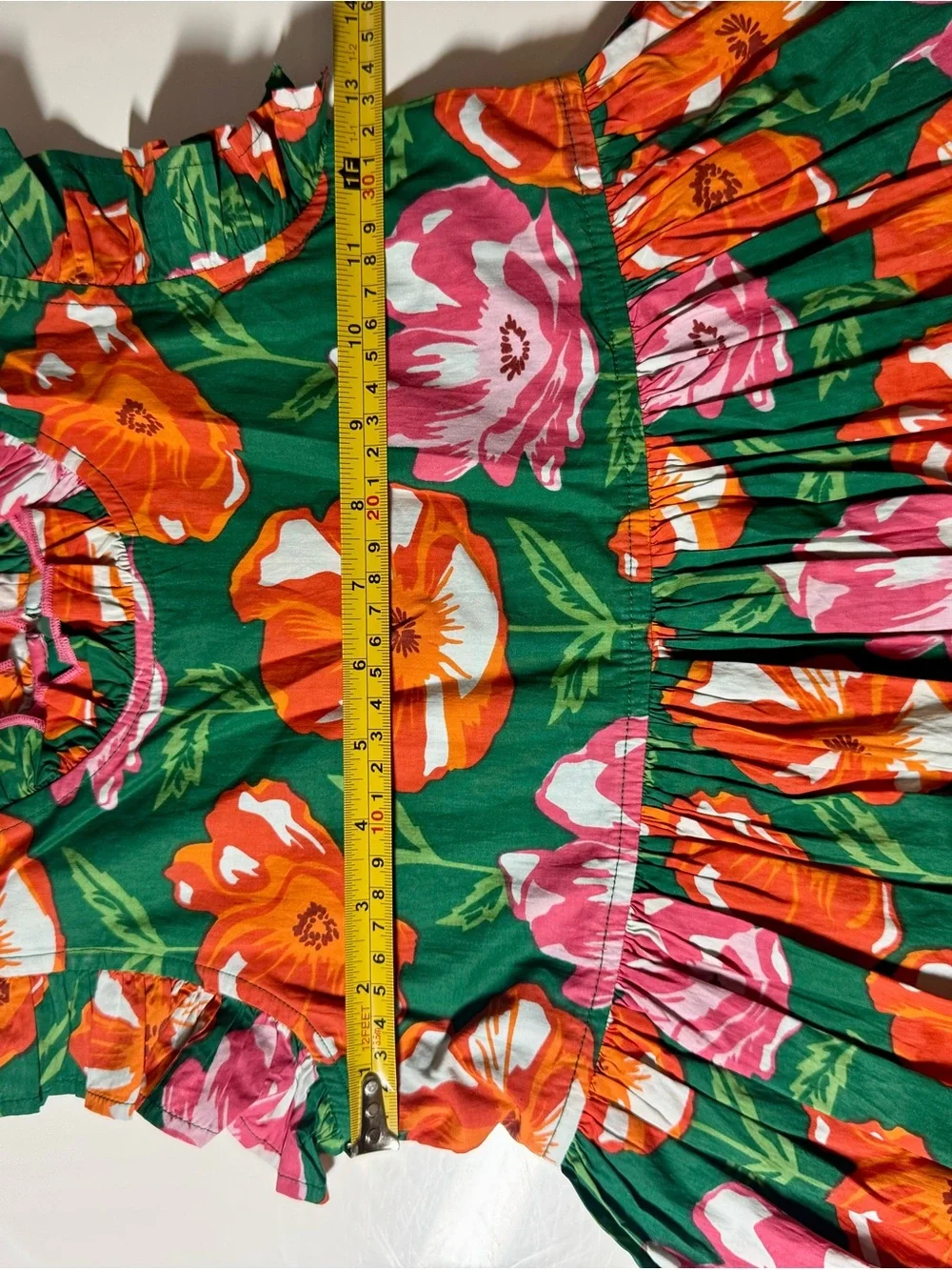 Pink Chicken Green Floral Tiered Jennifer Dress with Orange & Pink Blooms